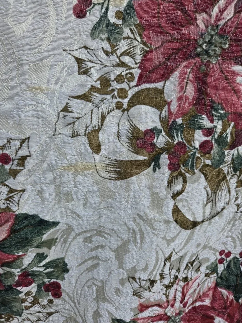Poinsettia Rectangular Tablecloth & Runner Holiday Damask Spots
